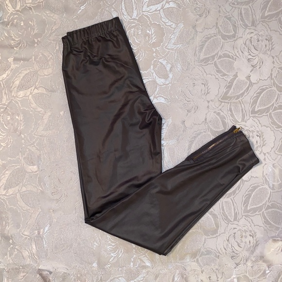 Katie Grey Faux Leather Leggings with Zippers - Picture 1 of 4
